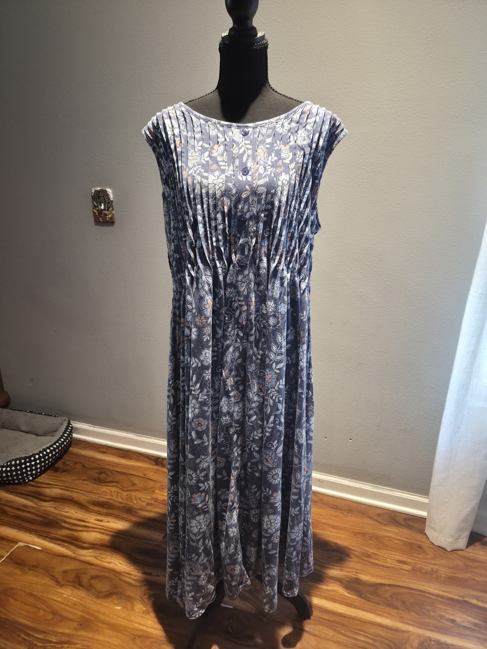 Woman Within Blue Floral Maxi Dress with Pleated Bodice